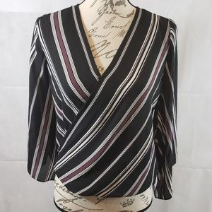 By&By New Women's Wrap Black Striped Bell Sleeve Blouse